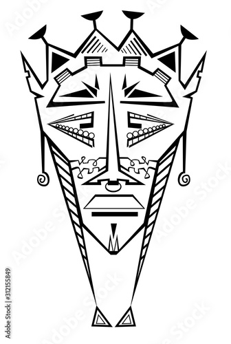 Tribal decorative mask isolated illustration. Original tribal religious mask black on white