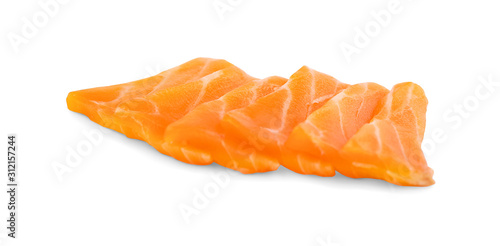 Slices of Raw Salmon Fillet Isolated on White Background