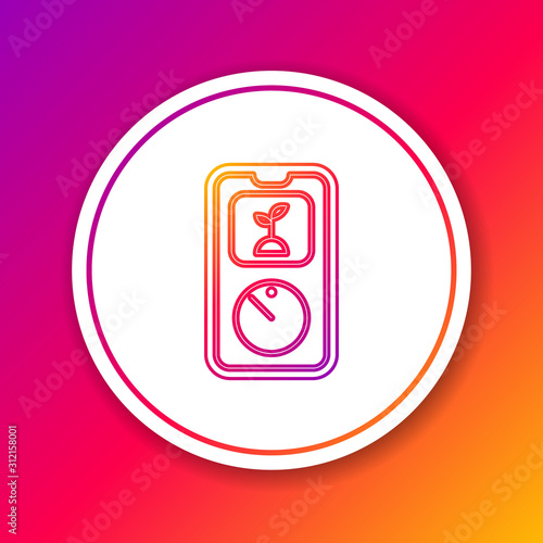 Color line Smart farming technology - timer farm automation system in app icon isolated on color background. Circle white button. Vector Illustration