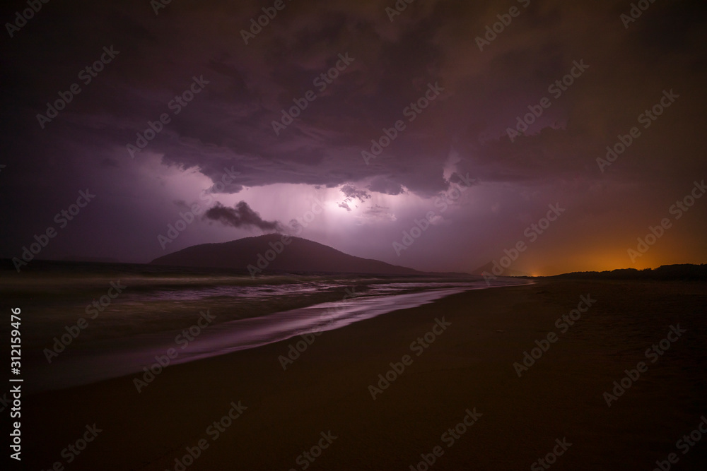 Thunder and lightning storm in Australian beach, hawks Nest