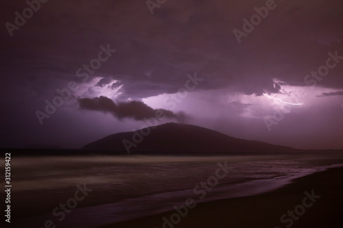 Thunder and lightning storm in Australian beach, hawks Nest