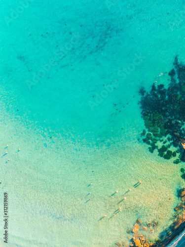 Top down aerial of Shelly Beach, Manly, Sydney