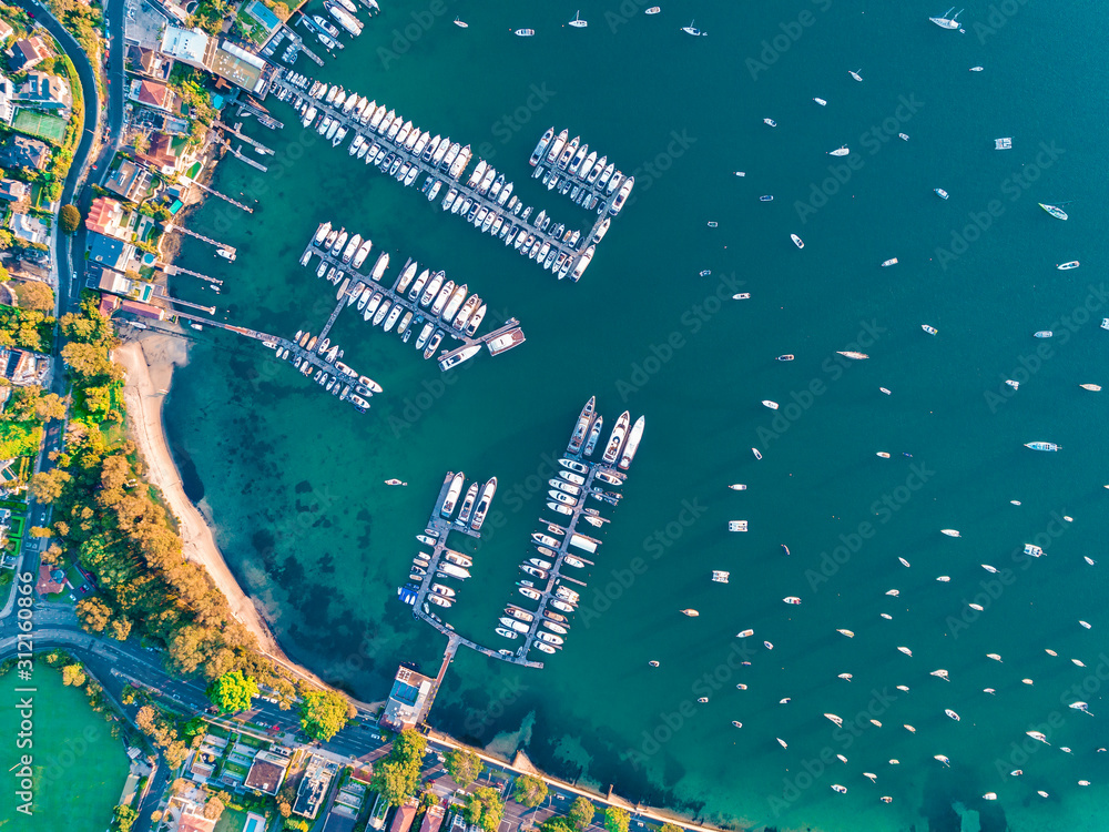 Fototapeta premium Point Piper piers and jetty, suburbs aerial view from Helicopter