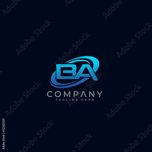 Letter BA Circle Swoosh Logo Design Vector
