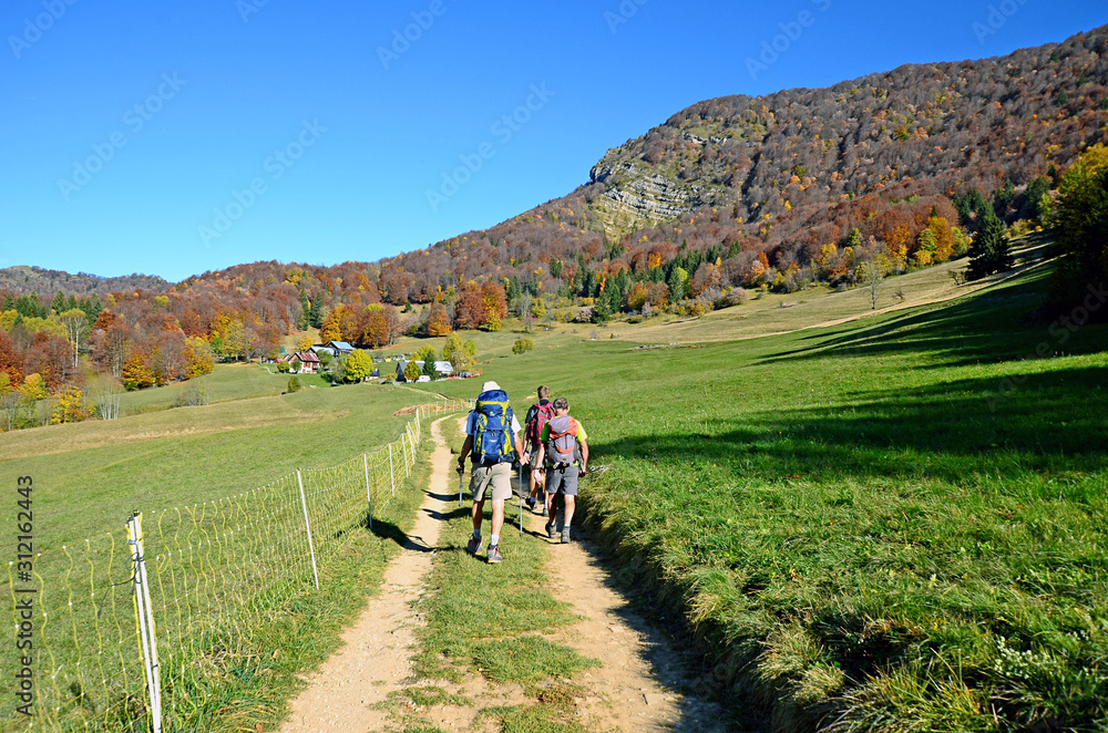 The walking path with mountain landscape at the background