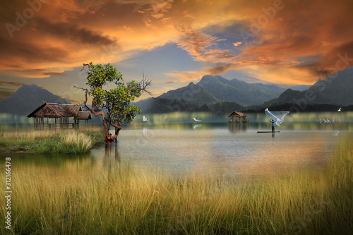 Fototapeta Naklejka Na Ścianę i Meble -  sunset over the lake