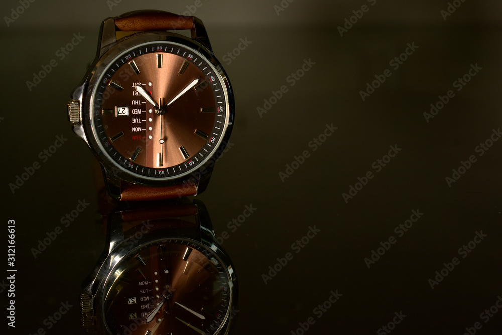 Luxury watches On the reflection glass floor Luxury watches On the reflection glass floor