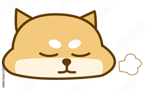 Foto Sighing shiba inu face with closed eyes and sigh bubble