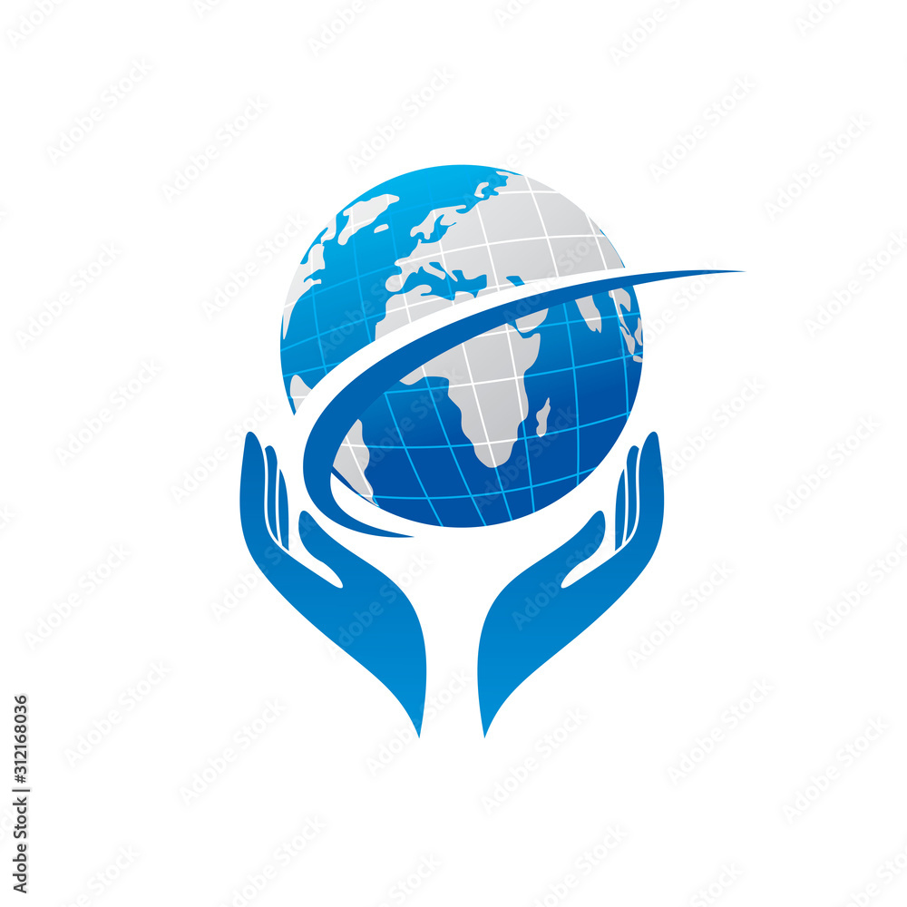 Globe in the hand logo Stock Vector | Adobe Stock