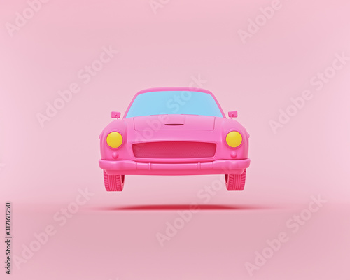 minimalism concept. modern pink car floats on pastel background. front view. cartoon style. 3d rendering