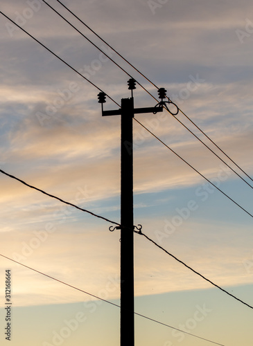 Wallpaper Mural Electric pole with wires on a sunset background Torontodigital.ca