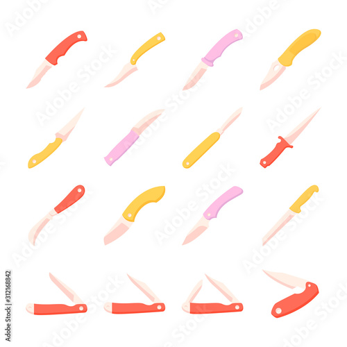 Knife icons set, vector symbol collection, linear style pictogram pack. Signs, logo illustration. Set includes icons as food, cutlery, menu, dishware, dessert, steak, drink, vegan