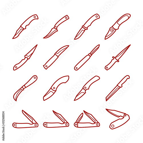 Knife line icons set, outline vector symbol collection, linear style pictogram pack. Signs, logo illustration. Set includes icons as food, cutlery, menu, dishware, dessert, steak, drink, vegan