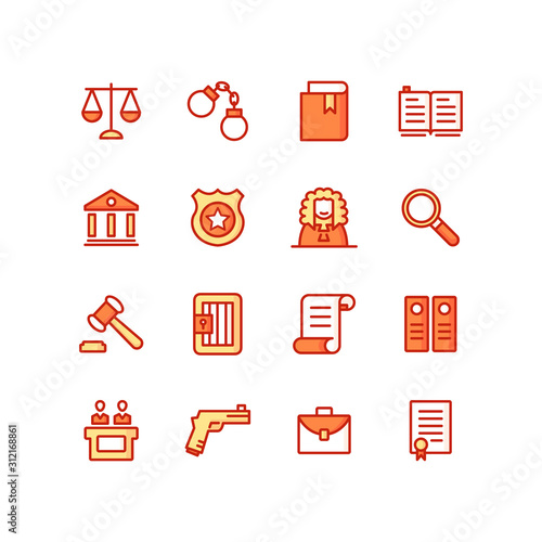 Law and legal right icons pack. Isolated law and legal right symbols collection. Graphic icons element