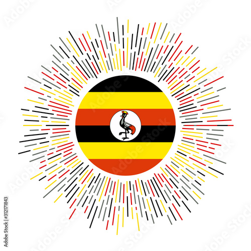 Uganda sign. Country flag with colorful rays. Radiant sunburst with Uganda flag. Vector illustration. Free Download Uganda sign. Country flag with colorful rays. Radiant sunburst with Uganda flag. Vector illustration. - GFXLoad