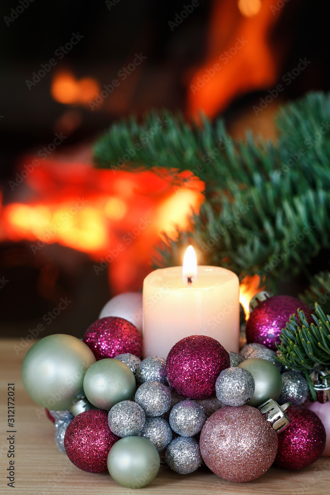 Candle holder made of glass balls. Beautiful table decoration Candle holder made of glass balls. Beautiful table decoration
