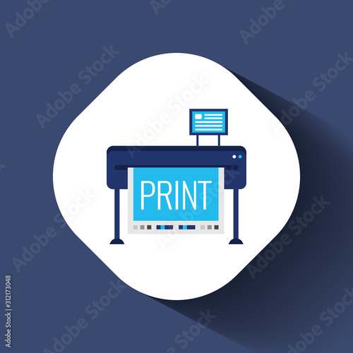 Large inkjet plotter printer flat vector illustration