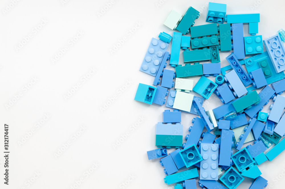 Blue Educational Toys Bricks Blocks Top View isolated on White Background