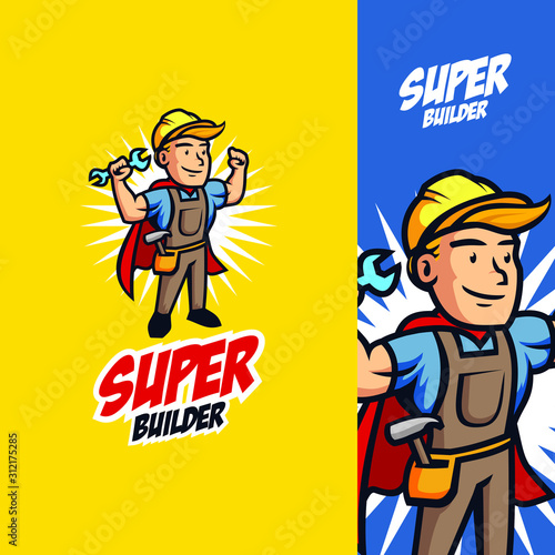 super handyman mascot logo with vintage retro style