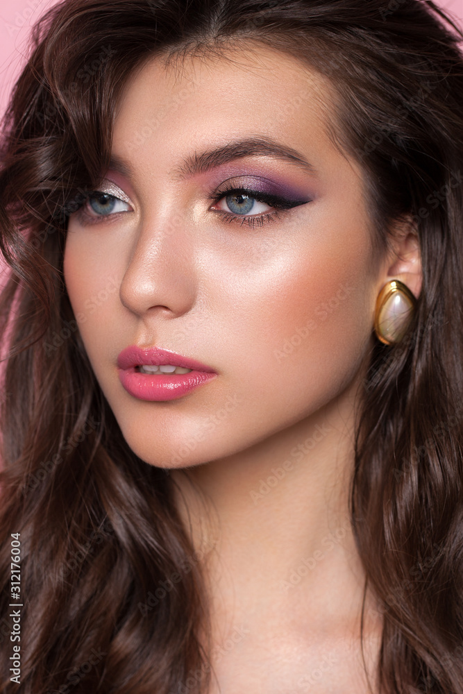 custom made wallpaper toronto digitalClose up portrait of a very beautiful brunette model with professional makeup, perfect skin and purple eyeshadows.