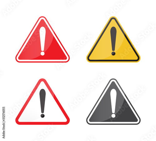 Warning sign, attention sign on white background. Vector illustration.