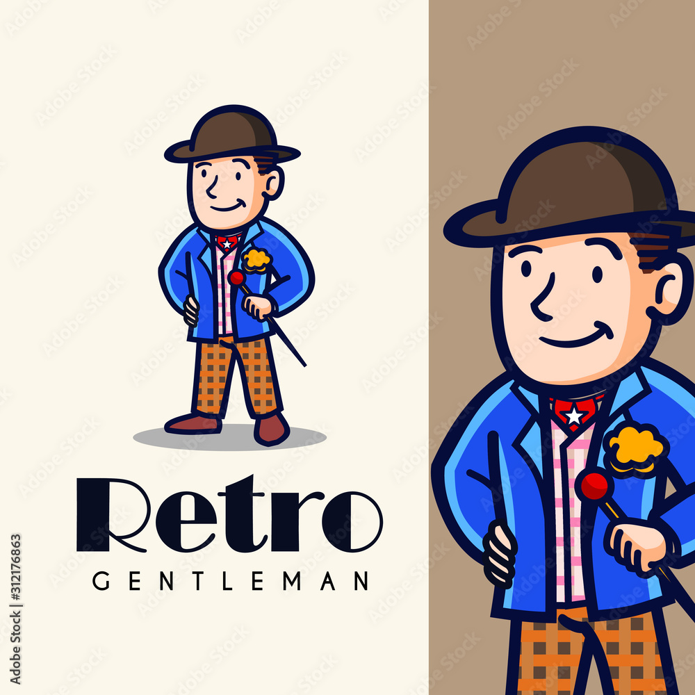 vintage retro mascot of a man in a suit