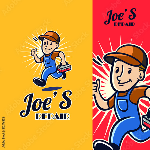 handyman mascot logo with retro style design