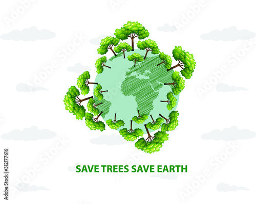 Vector illustration of lined trees. Save Nature. Happy Earth Day. Save the  world concept. 20978122 Vector Art at Vecteezy