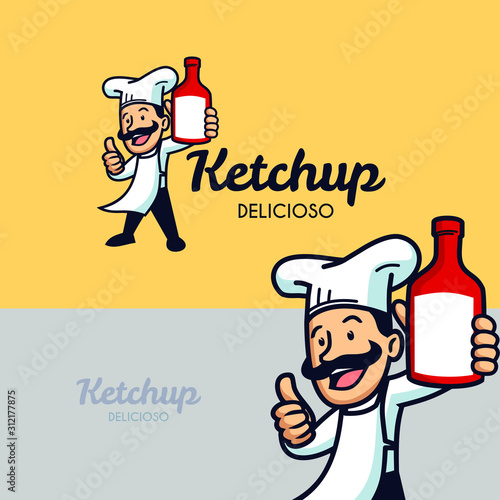 chef smiling with his thumbs up holding a bottle 