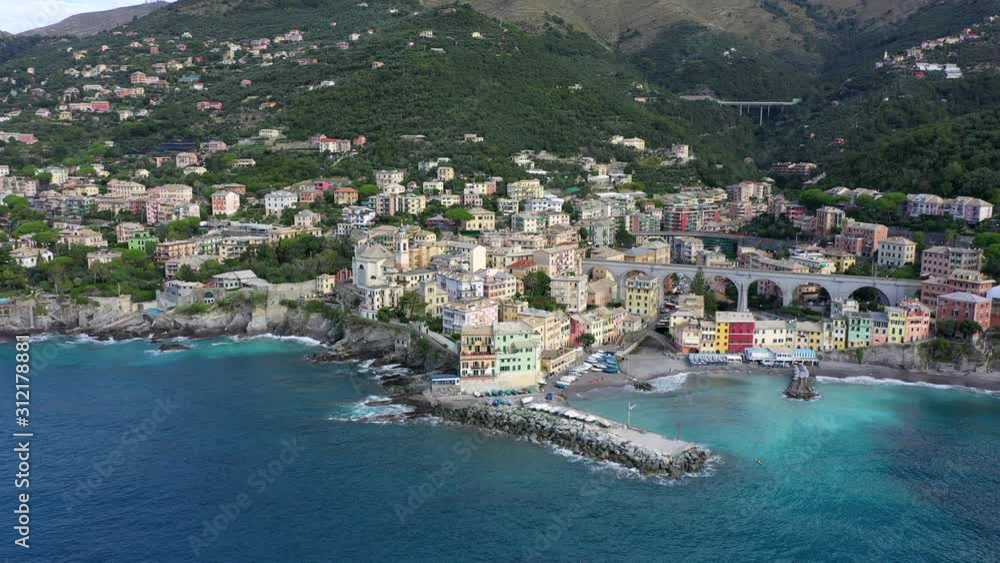 Bogliasco Italian city with beach Aerial view Bogliasco Italian city with beach Aerial view