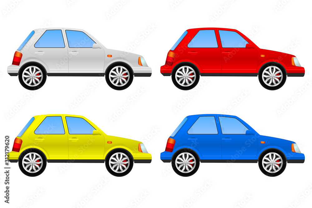 Car. Side view. Set of colored vehicles