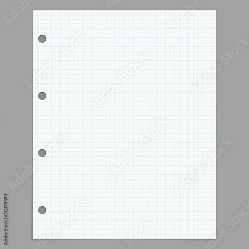 Fototapeta Naklejka Na Ścianę i Meble -  Sheet from a notebook with holes. Lined paper