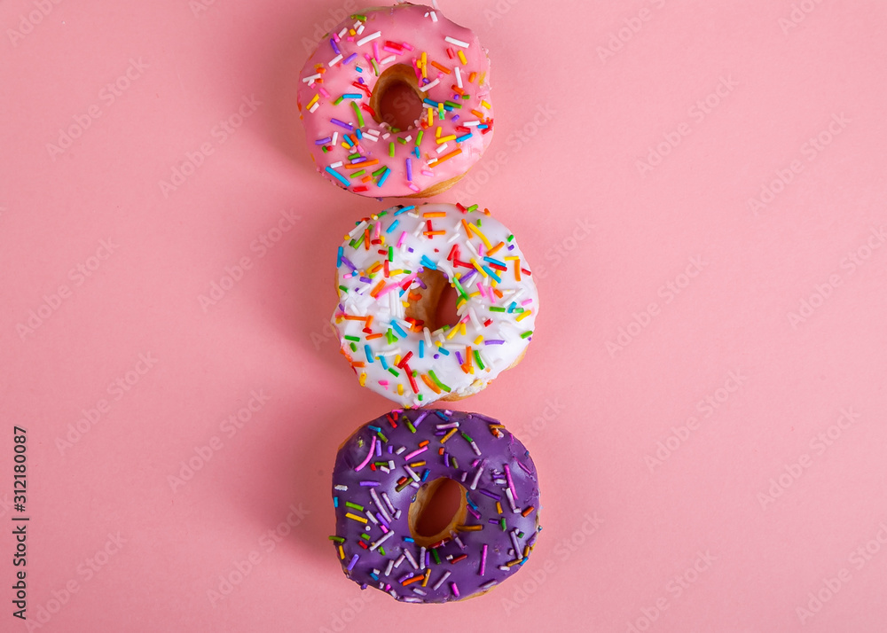 colorful doughnuts pink background studio colorful doughnuts pink background studio