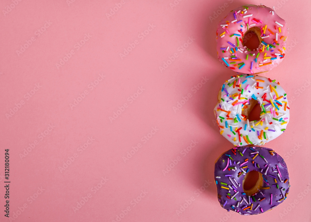 colorful doughnuts pink background studio colorful doughnuts pink background studio