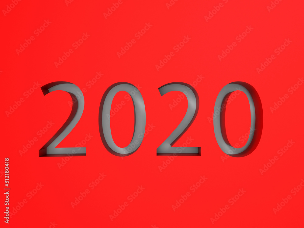 3D rendering - cutout 2020 year on a red background 3D rendering - cutout 2020 year on a red background