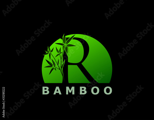 R Letter Green Bamboo Tree Logo Icon, perfect for Hotel, Restaurant, Tour and Travel.