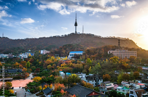 Canvas Print view of namsan mountain at sunset in seoul city south korea