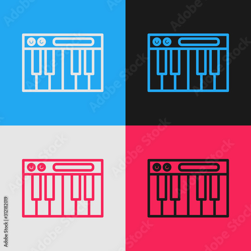 Color line Music synthesizer icon isolated on color background. Electronic piano. Vintage style drawing. Vector Illustration