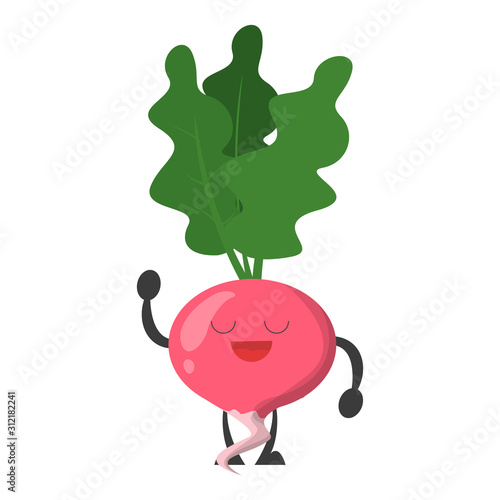 Funny and cute radish character vector isolated. Vegan plant