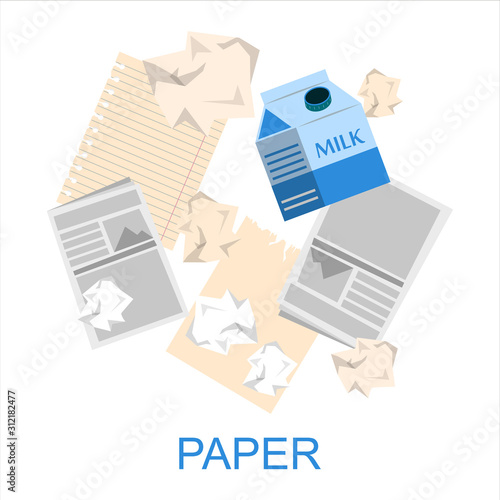 Paper waste collection vector isolated. Separate your waste