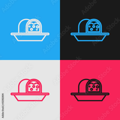 Color line Marzipan sponge cake icon isolated on color background. Merry Christmas and Happy New Year. Vintage style drawing. Vector Illustration