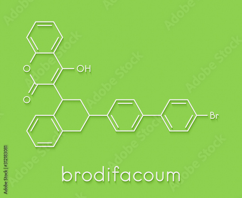 Brodifacoum rodenticide molecule. Skeletal formula. photo