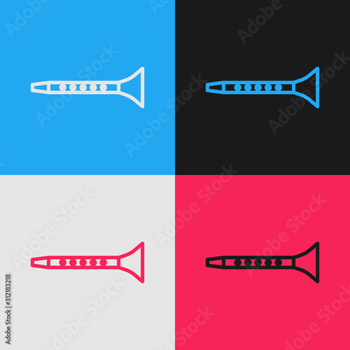 Color line Clarinet icon isolated on color background. Musical instrument. Vintage style drawing. Vector Illustration