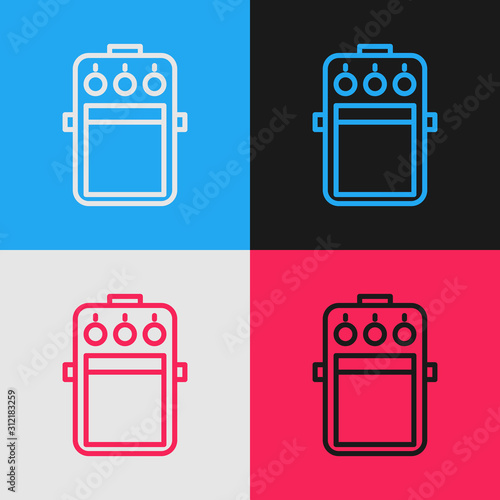 Color line Guitar pedal icon isolated on color background. Musical equipment. Vintage style drawing. Vector Illustration