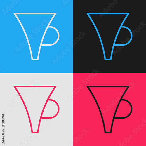 Color line Funnel or filter icon isolated on color background. Vintage style drawing. Vector Illustration