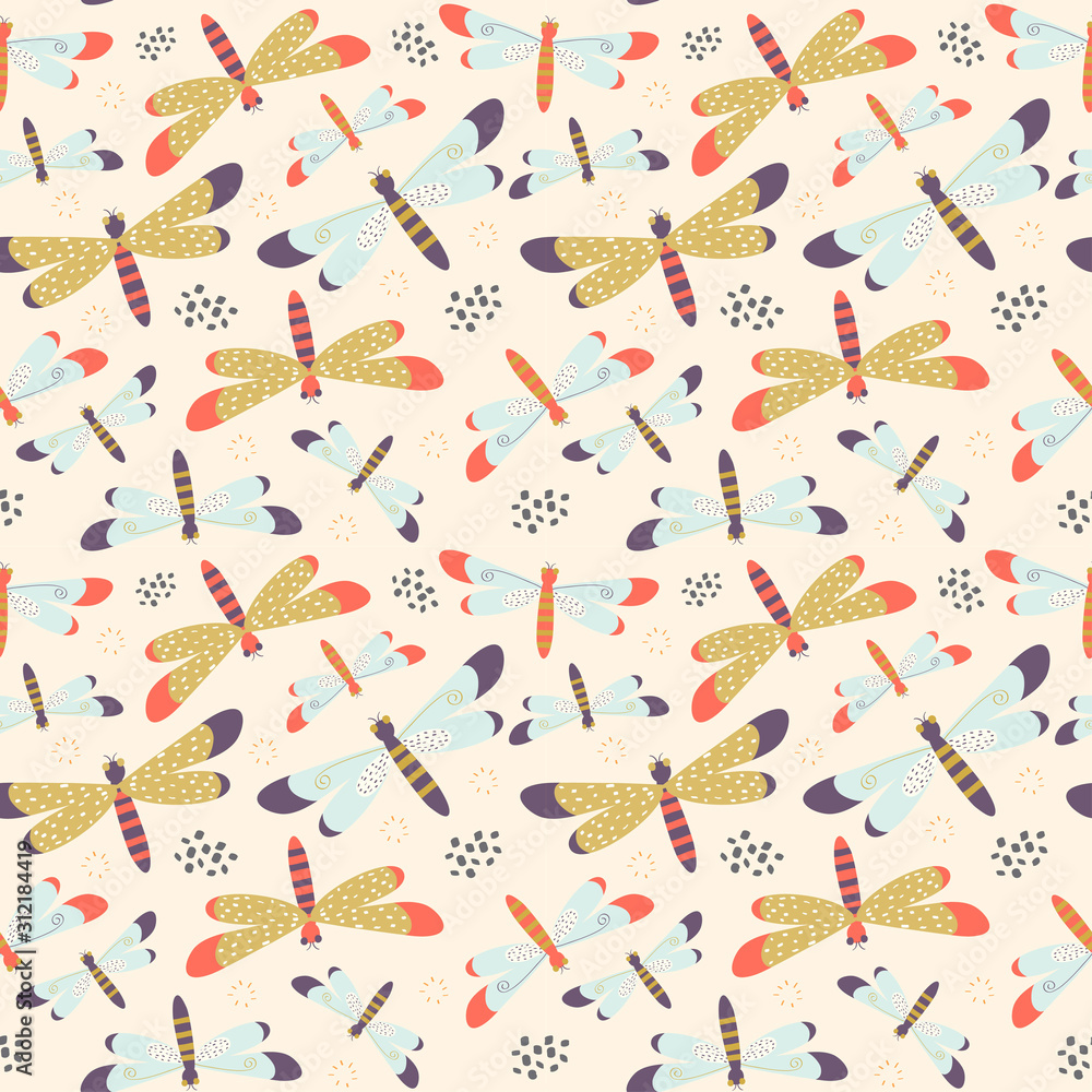 Seamless pattern with colorful dragonflies Seamless pattern with colorful dragonflies