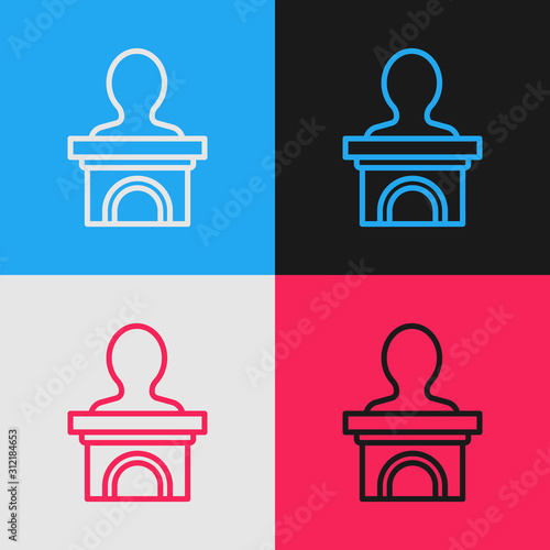 Color line Stage stand or debate podium rostrum icon isolated on color background. Conference speech tribune. Vintage style drawing. Vector Illustration