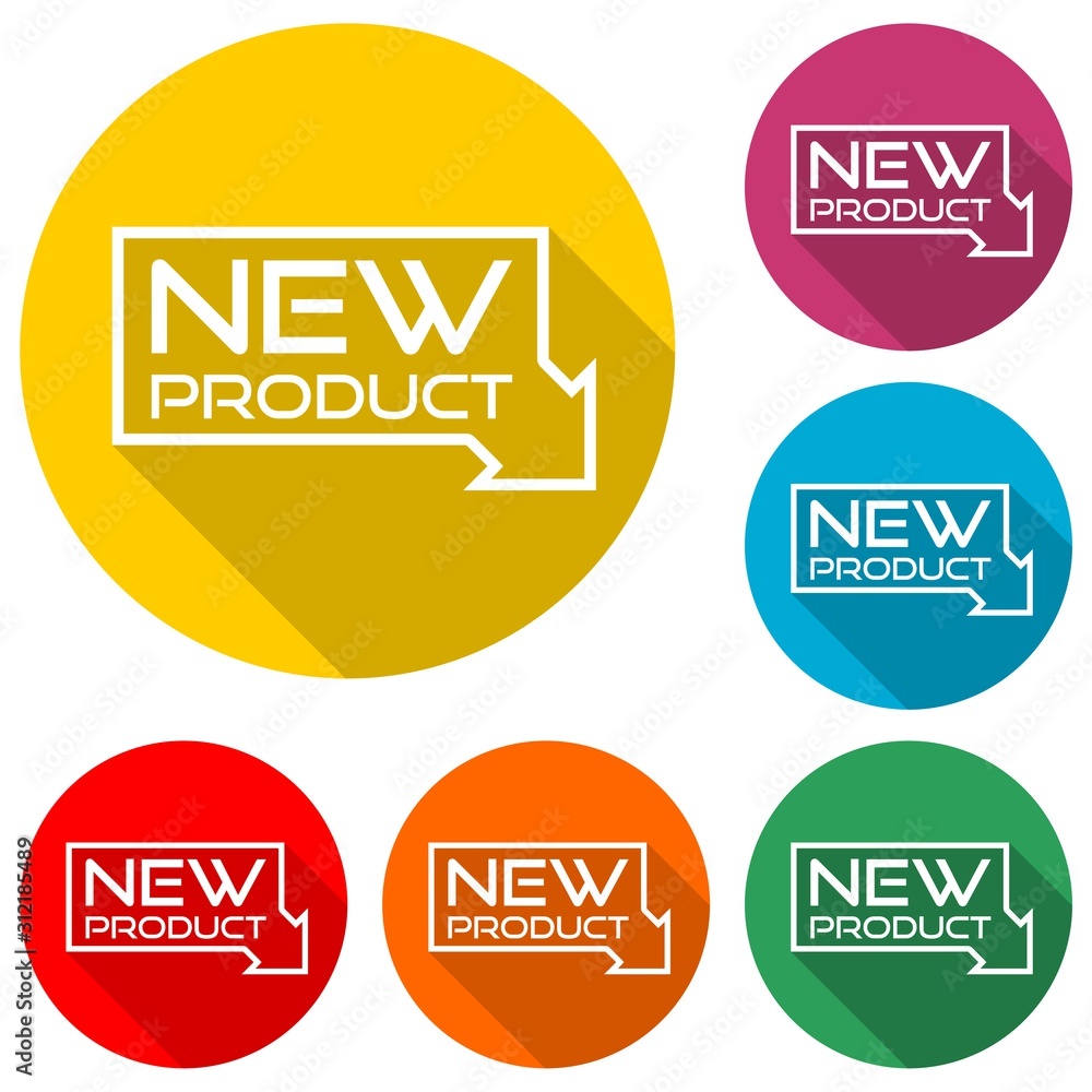 New product label, icon isolated with long shadow New product label, icon isolated with long shadow