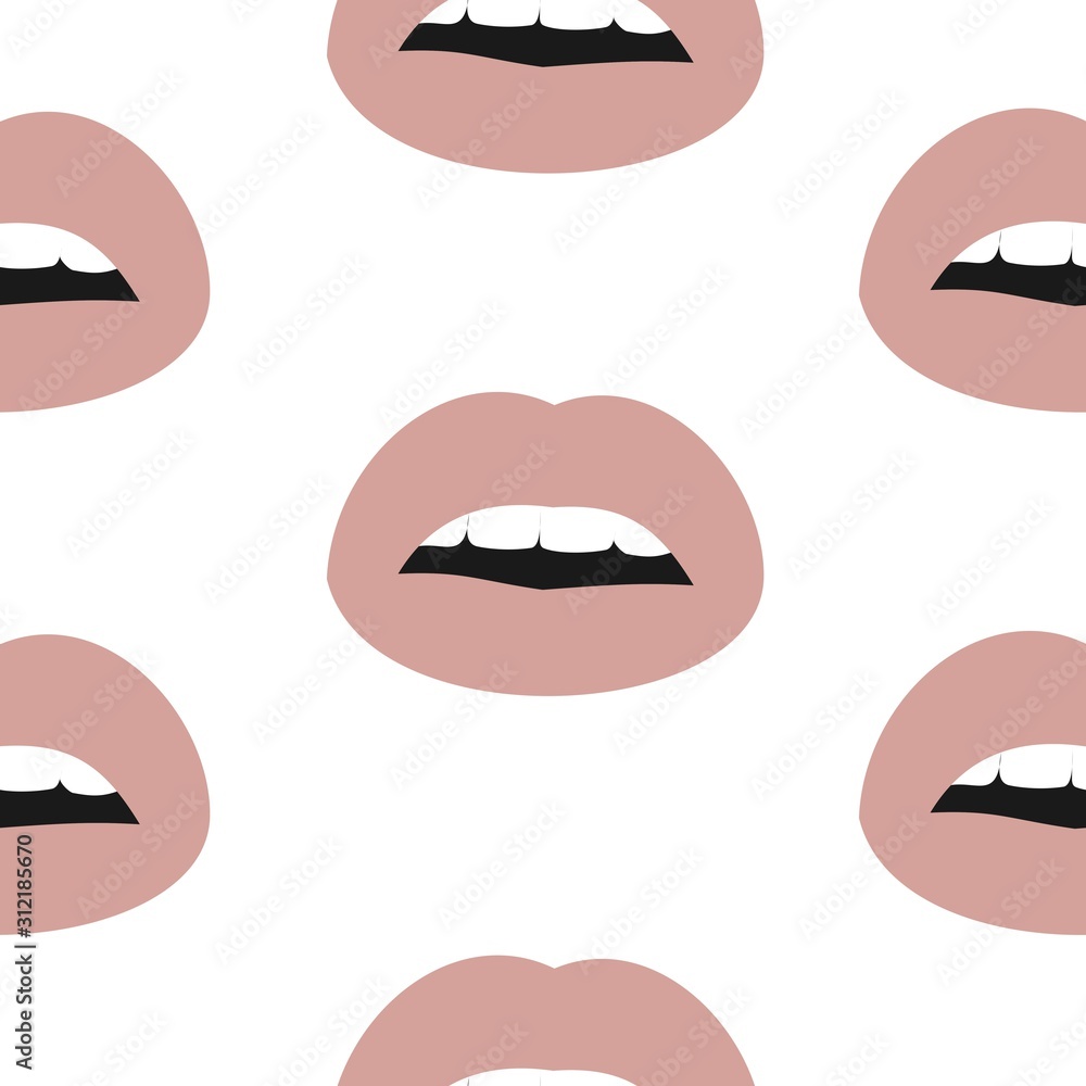 Vector seamless pattern with woman's nude kissing flat lips. Lips pattern isolated on white background. Vector seamless pattern with woman's nude kissing flat lips. Lips pattern isolated on white background.