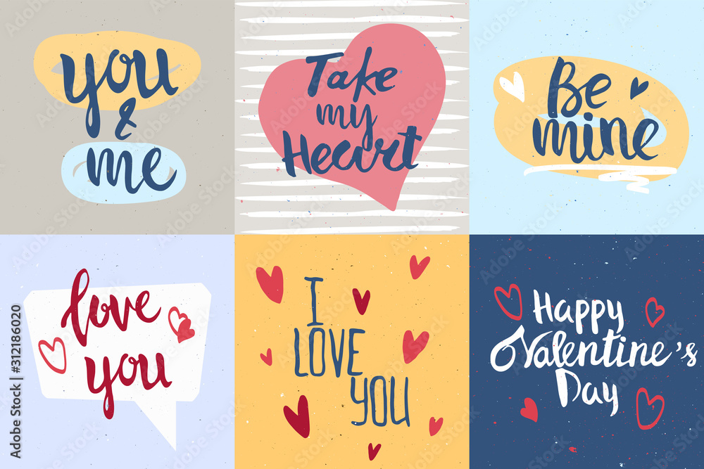 Set of hand drawn lettering. Romantic cards for Valentine's Day. Stock vector illustration Set of hand drawn lettering. Romantic cards for Valentine's Day. Stock vector illustration